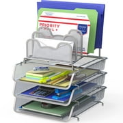 SHW 3 Stackable Document Trays w/ Step File Organizer, Silver