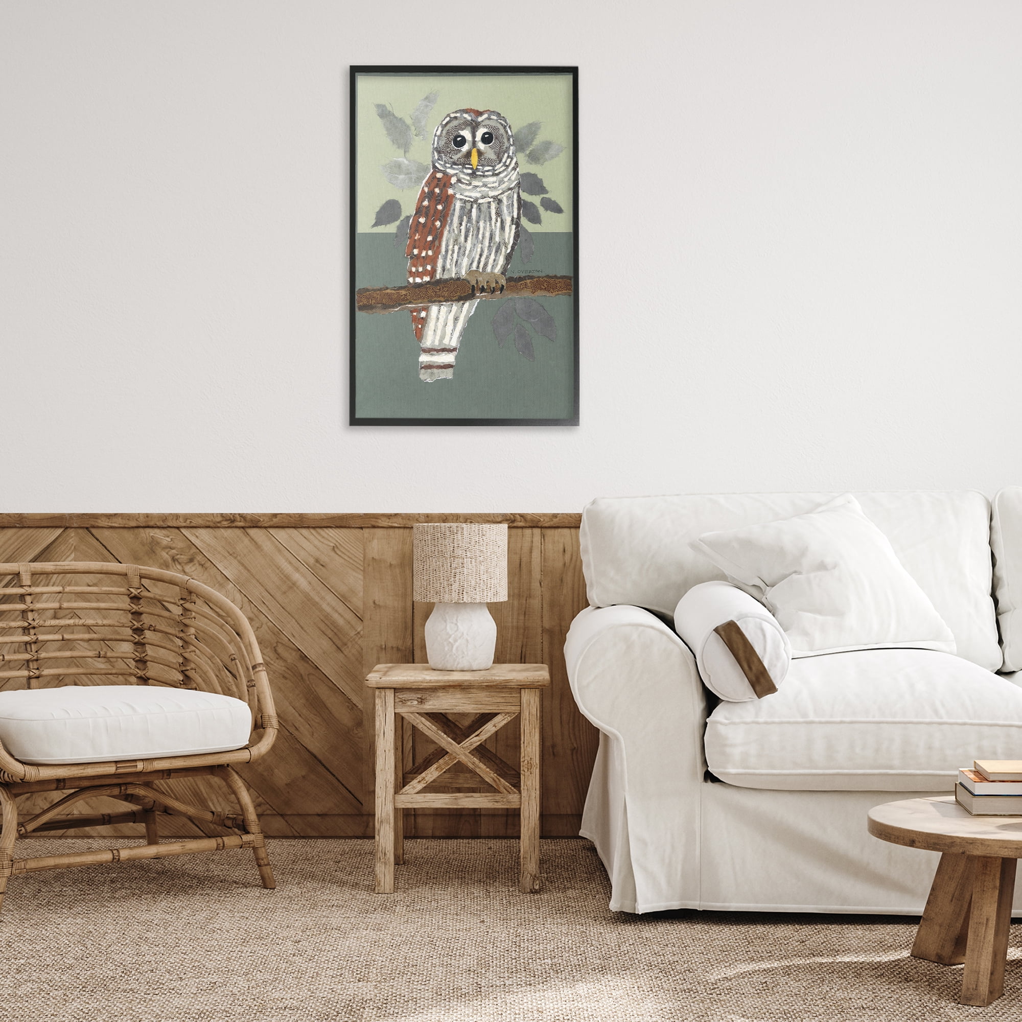 Stupell Industries Owl Perched Tree Branch Animals & Insects Painting Black Framed Art Print Wall Art, 20 x 30