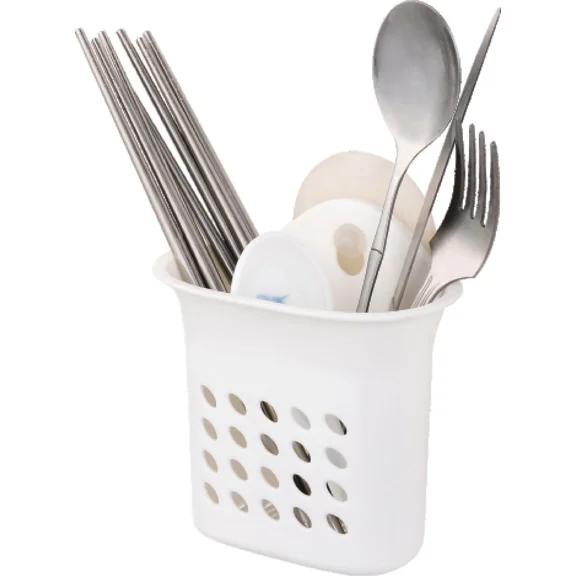 Utensil Holder With Suction Cup, Off White / Light Blue