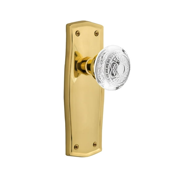 Nostalgic Warehouse 750748 Single Dummy Prairie Plate with Crystal Egg and Dart Knob, Surface Mounted, Polished Brass