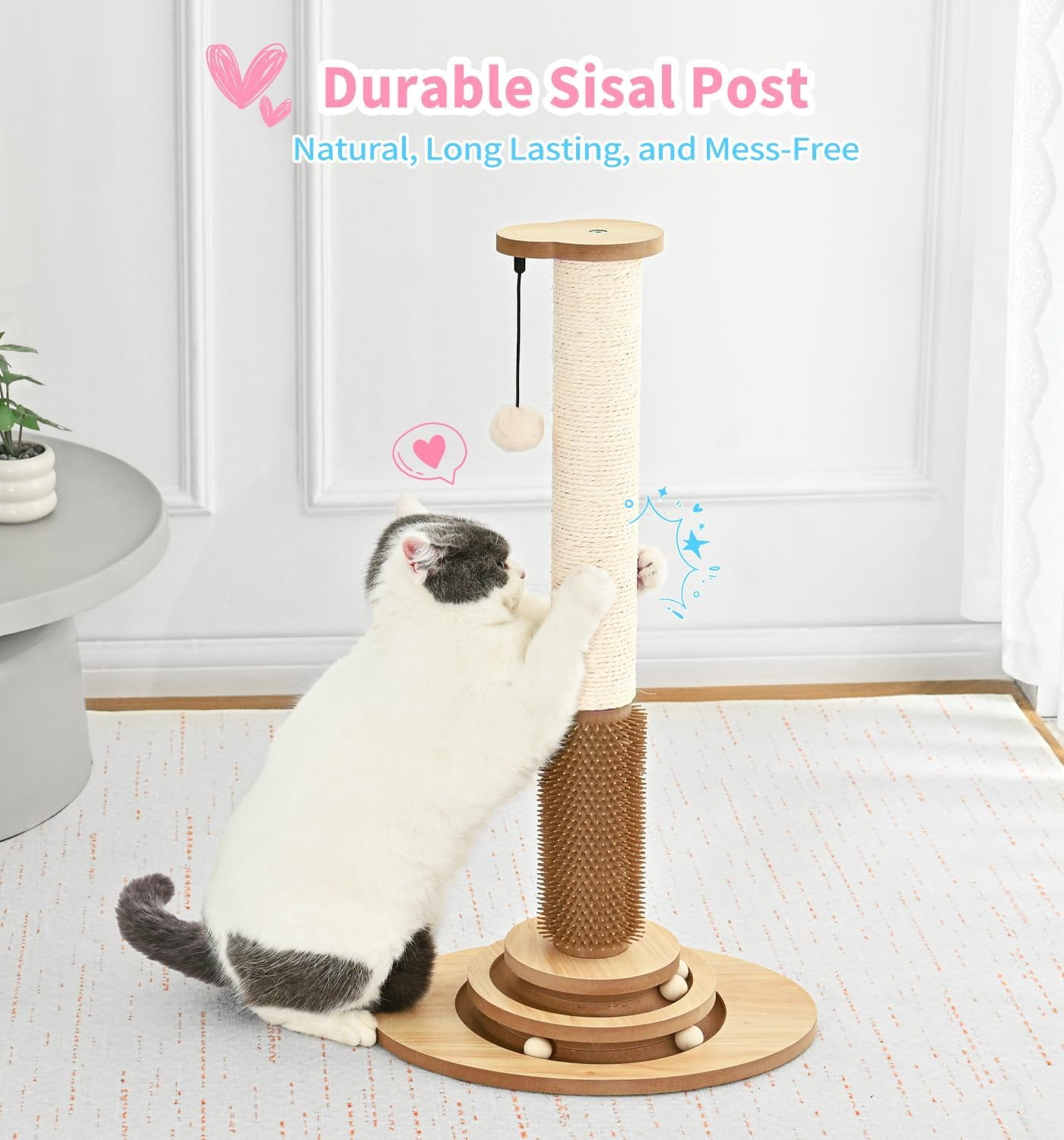 s Premium Sisal  Scratching Post with Ball Track & Brush - 28.3 Inch Tall Interactive  Tower for Indoor Kittens