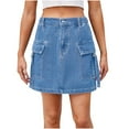 thumbnail image 2 of Maoxin Skirts for Women Women's Fashion Solid Color Elastic Waist Cowboy Cargo Skirt ,Light Blue,2XL, 2 of 5