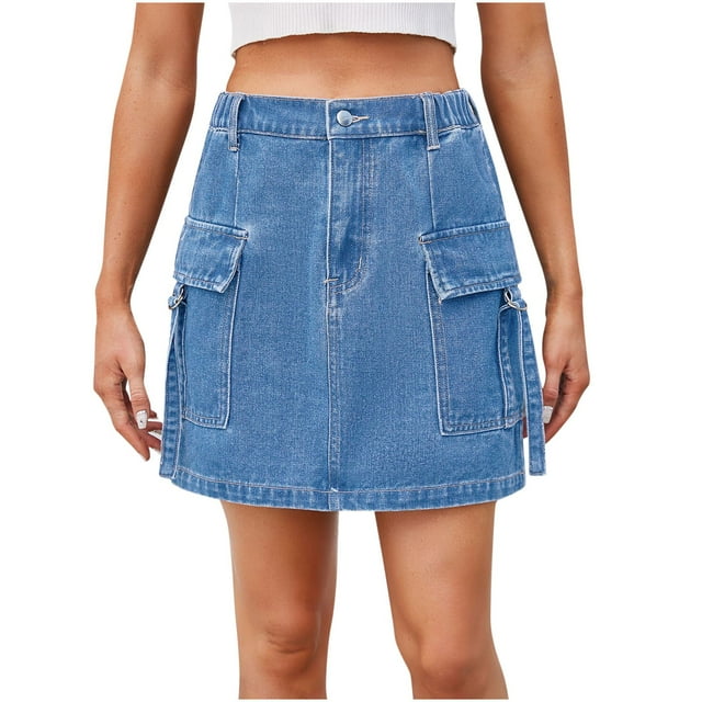 Birdeem Jupe Cargo de Cowboy pour Femmes, Mode, Couleur Unie, Taille Élastique