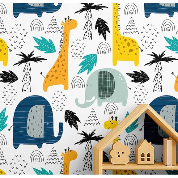 S4Sassy Peel & Stick Vinyl Wallpaper, Safari Animal Print Wallpaper Contact Paper Waterproof - White, 25"X 120", Removable Walls Covering For Kids Room Wall Decor, Baby Room, Playroom