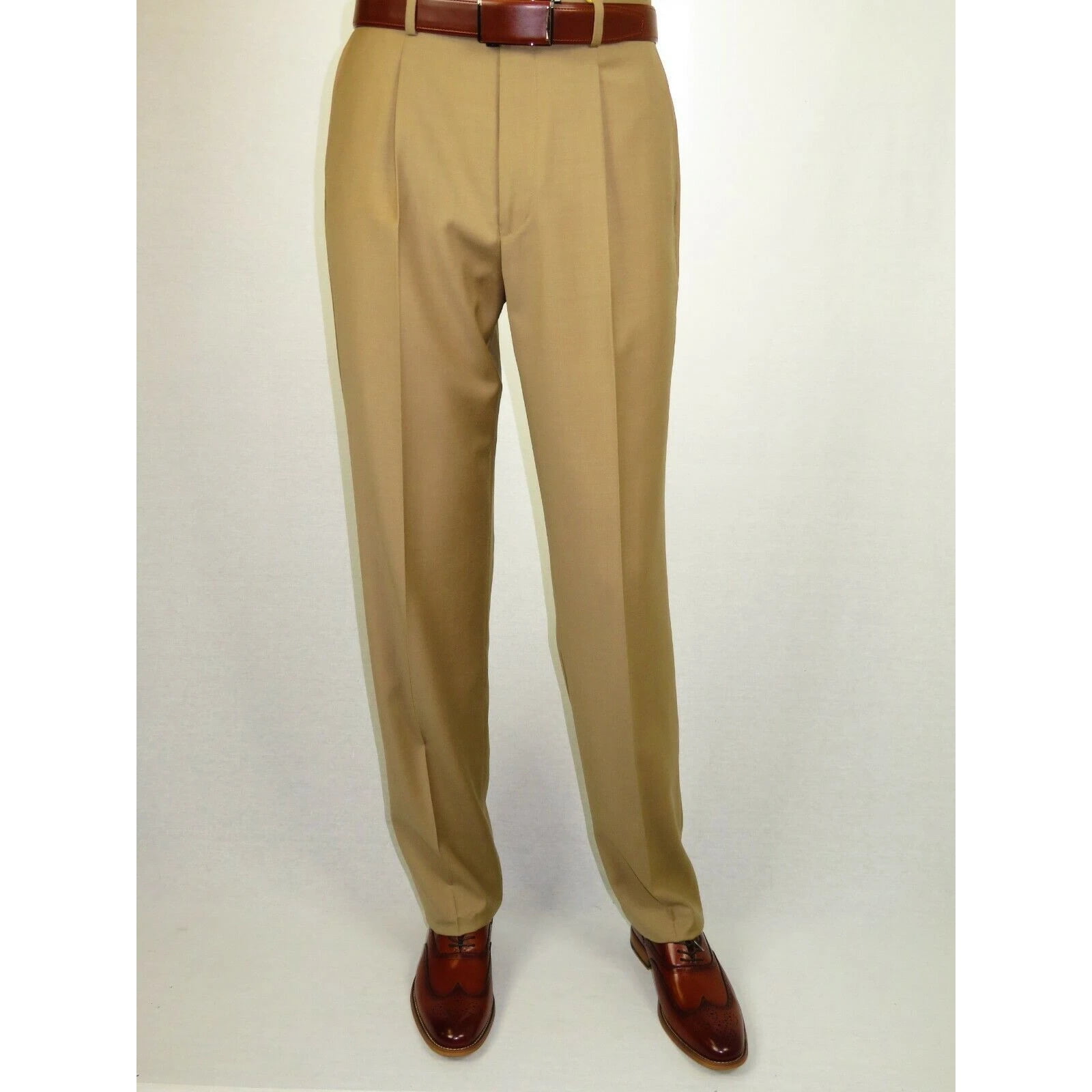 Men's MANTONI Flat Front Pants 100% Wool Super 140's Classic Fit 40901 Navy Blue 