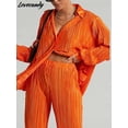thumbnail image 2 of Camisa informal para mujer, conjunto de dos piezas plisado, pantalones de pierna ancha de cintura alta sueltos verdes, traje 2023, trajes elegantes de oficina para mujer Tan Jianjun  unisex, 2 of 2