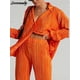 thumbnail image 2 of Camisa informal para mujer, conjunto de dos piezas plisado, pantalones de pierna ancha de cintura alta sueltos verdes, traje 2023, trajes elegantes de oficina para mujer Tan Jianjun unisex, 2 of 2