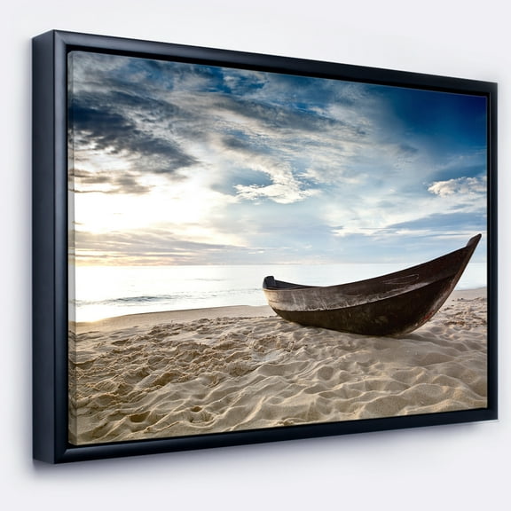 Designart ' Old Fisherman Boat ' Seashore Photography Framed Canvas Art Print