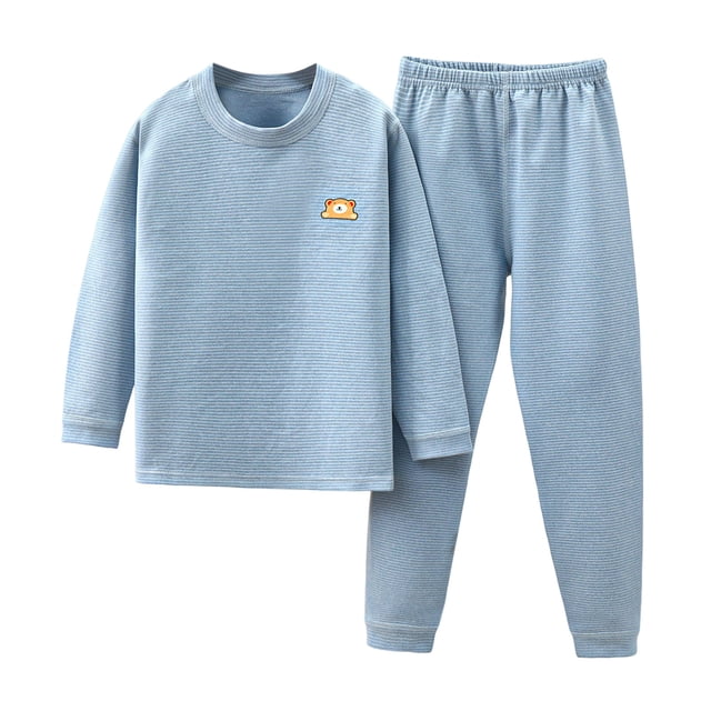Sunnyoo Pyjamas pour Garçons Vêtements de Nuit Imprimés Ours Rayé T-Shirt Col Rond Pantalon Ensemble de Pyjamas
