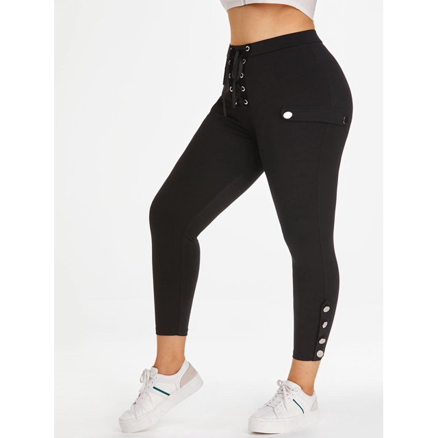 Pantalones Talla Extra Metálico Botones Rosegal Pantalones de talla grande