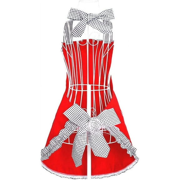 Hyzrz Cute Red Cotton Ruffle Youth Girls Apron Kitchen Cooking Aprons for Women with Pockets
