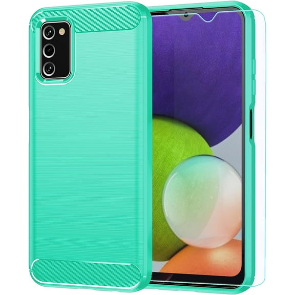 for Samsung A03S case, Galaxy A03S case with HD Screen Protector, Fashion Shock-Absorption Flexible TPU Bumper Soft Rubber Protective Case Cove for Samsung Galaxy A03S (Mint Brushed TPU)