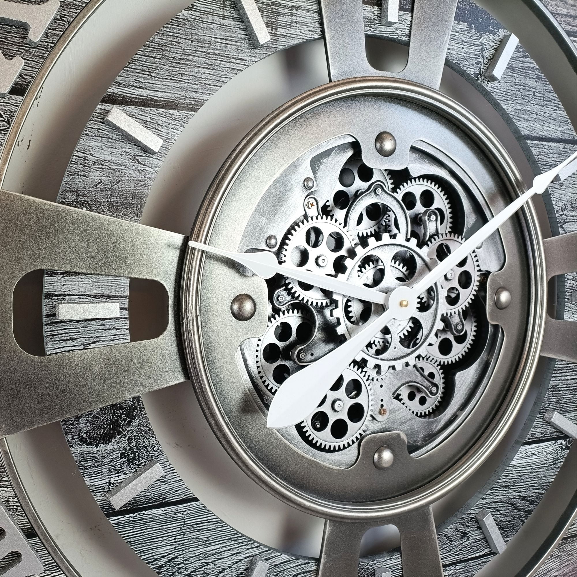 THE GEARS CLOCK Wall Clock with Real Moving Gears EN-LI_ 24 in Round Carbon-Grey