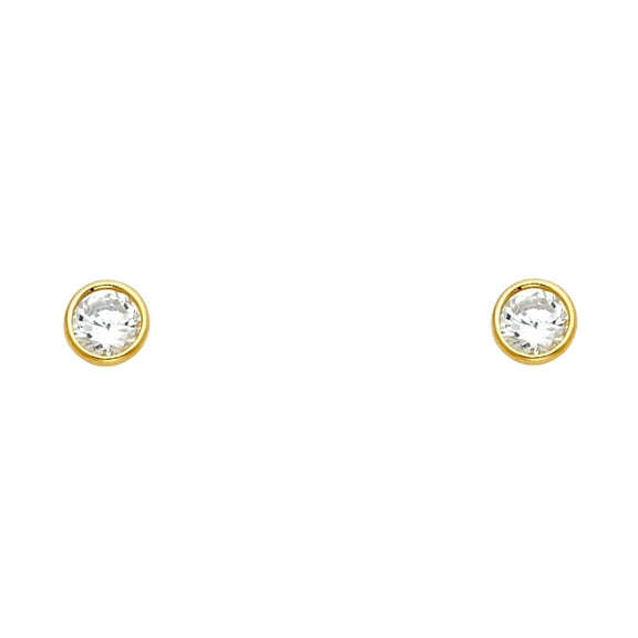 14k Gold Bezel Round Cubic Zirconia Stud Screw Earrings Stud Earring for Women