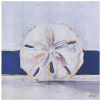 "Coastal Serenity I", Sand Dollar Rendered on Silver Metallic Shagreen Wrapped Canvas Wall Art, sized 22"x22"