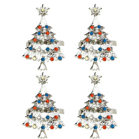 

NUOLUX 4pcs Christmas Tree Design Napkin Rings Rhinestone-studded Napkin Holders Napkin Buckles for Party Holiday Wedding (Silver)