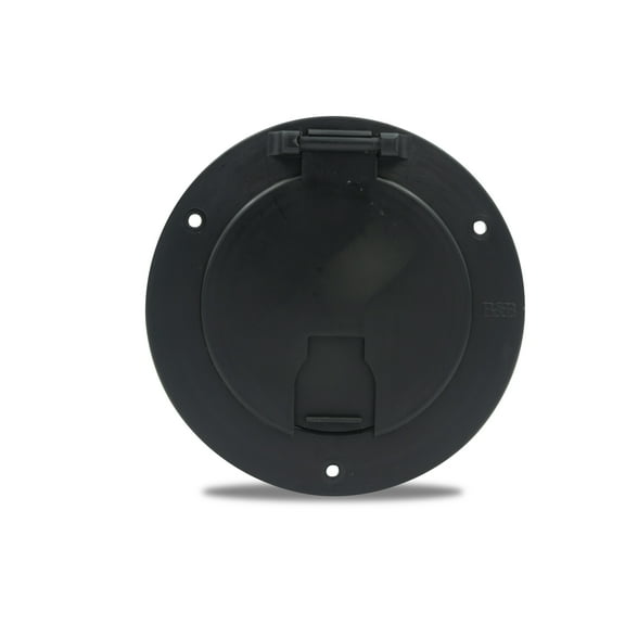 B&B Molders RV Camper Deluxe Round Electric Cable Cord/Jack Hatch Without Back Black PN 94332 Thetford