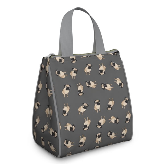 Cute Pug Puppies Insulated Lunch Bag for Women & Adults,Large Portable Soft Cooler Lunch Bag,Thermal Food Storage Tote with Pearl Cotton,8.66L,8.75x5.75x9.5 Inch