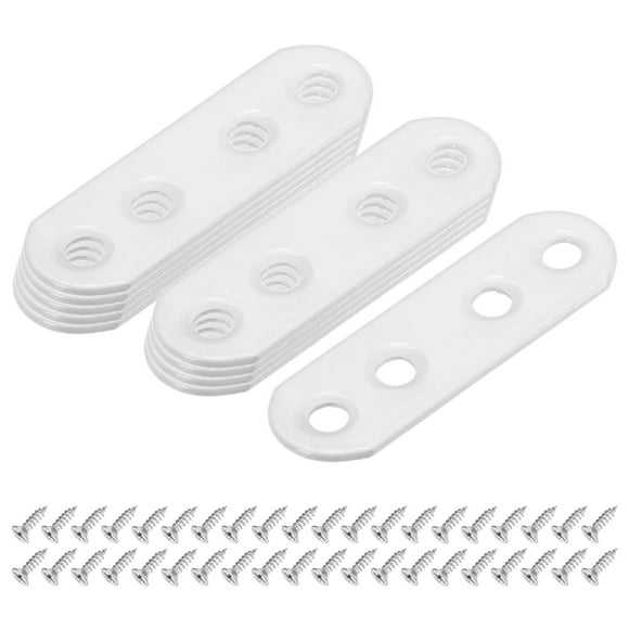 Paquete de 10 Soportes Planos Rectos, 2.17 x 0.71 Pulgadas Soporte de Reparación para Muebles de Madera/ Soporte de Caja de PC de Madera, Soporte de Muebles de Placa [Blanco]