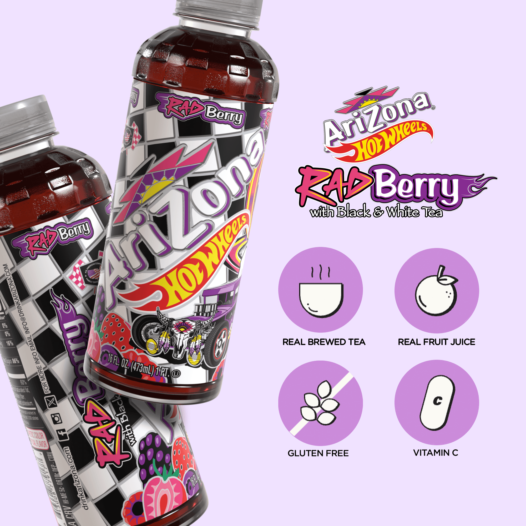 AriZona x Hot Wheels Rad Berry with Black and White Tea - 16 fl oz (Pack of 12)