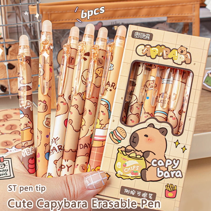 6 Pack Cute Capybara Gel Pens - 0.5mm Black Ink Retractable Pens, Cartoon Design Office & School Supplies