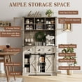 thumbnail image 3 of 72" Farmhouse Bar Cabinet with Sliding Barn Door, Tall Kitchen Buffet with Storage Hutch and 3 Drawer, Rustic Coffee Wine Bar Sideboard with Wine & Glasses Rack, for Living Room, Washed Grey, 3 of 7
