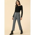 thumbnail image 4 of DARING DIVA Women's Plaid Trousers Button Tartan Check Work Pants M Black White, 4 of 5