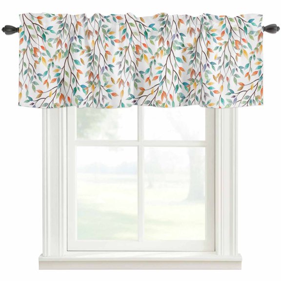 Teal Orange Eucalyptus Valances for Windows Farmhouse Kitchen Curtains Valances Rod Pocket Valance Curtains for Kitchen Windows Weeping Botanical Leaves Window Valances for Bathroom Bedroom 42"x12"