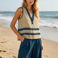 thumbnail image 6 of BRELIL Women Two Piece Sets Summer V Neck Sleeveless Tank Top Wide Leg Pants Casual Lounge Matching Outfits Beach Vacation Travel Loose Solid Basic Tracksuit, Navy S, 6 of 8