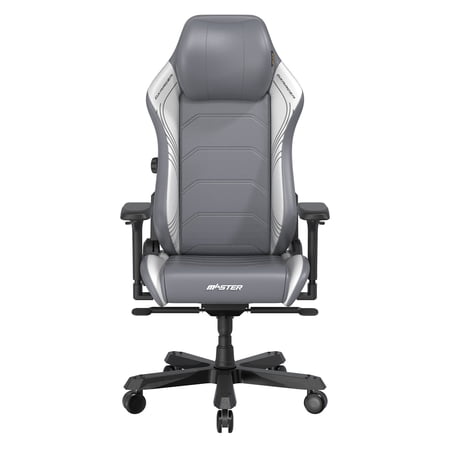 DXRacer Master Series Luxury Egnomic Office Chair for Big and Tall with EPU Leatherette Upholstery head rest and intergrated lumbar support Gray and White