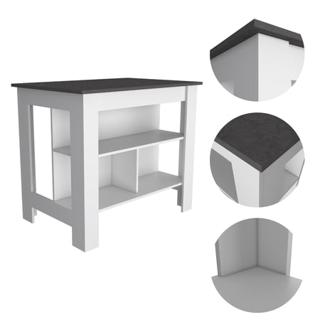 Nmkwnr Wood Kitchen Island with 3 Shelves Island Table for Living Room Dining Room White + Dark Gray