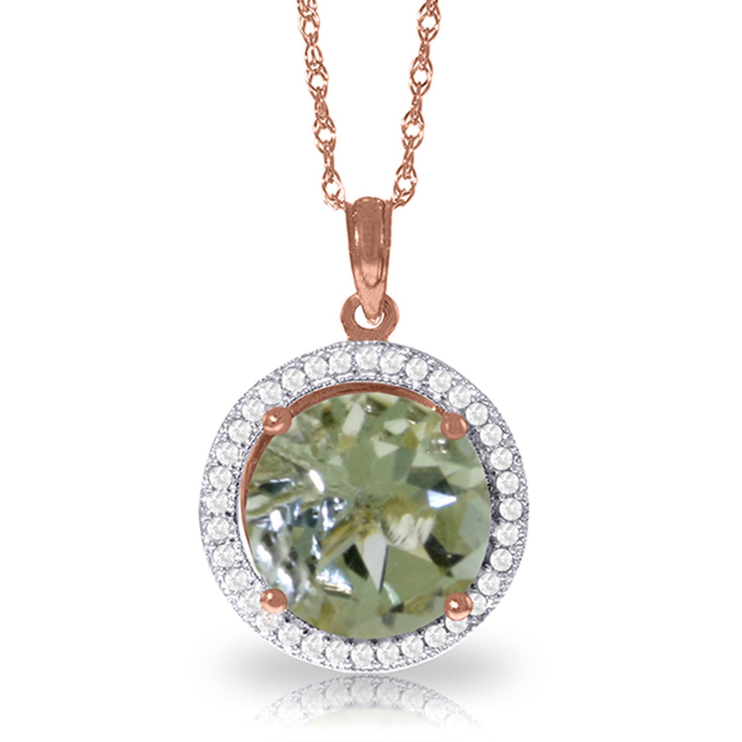 ALARRI 7 Carat 14K Solid Gold Engage Green Amethyst Necklace with 24 Inch Chain Length