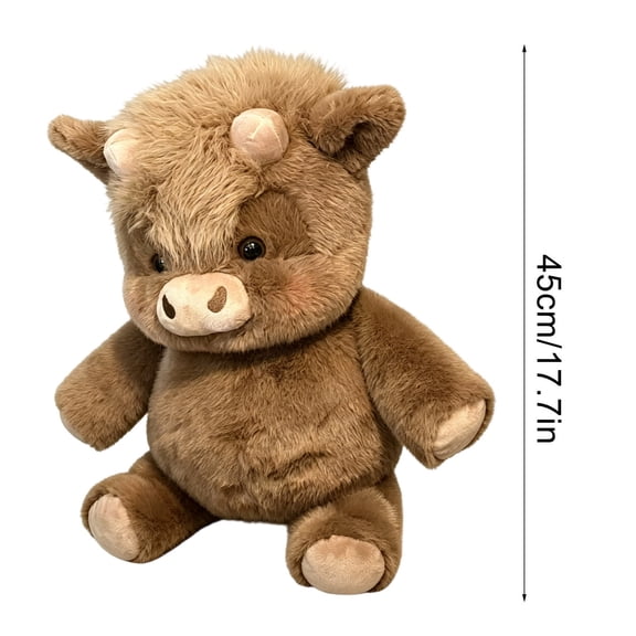 AHGQT Adorable Highland Cow Plush Toy, 18 Inch Soft Stuffed Running Cow Animal Doll, Running Cow Plushie for Stress Relief, Home Decor, Birthday Holiday Gifts(Brown)