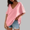 thumbnail image 2 of Olyvenn Womens Oversized Tshirts Deep V Neck Drop Shoulder Short Sleeve Tops Summer Casual Loose Fit Tunic Tee Shirt Pink S, 2 of 6