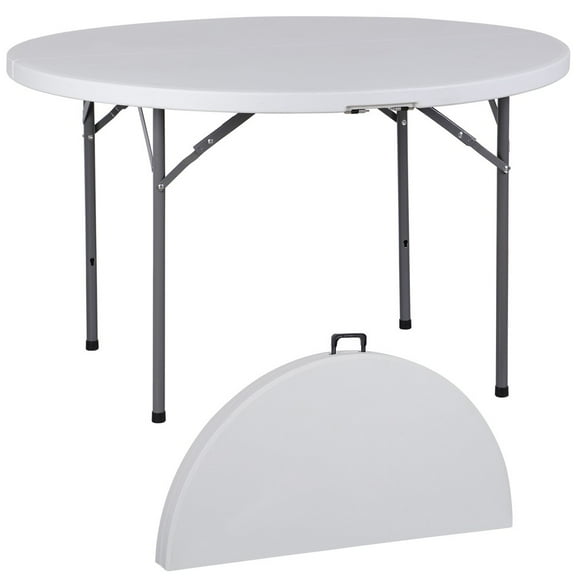 WSSYzyzf 4FT White Foldable Round Table, Portable Camping Table with Carry Handle, Lightweight for Patio, Picnic, or Indoor Use, Easy to Set Up and Clean