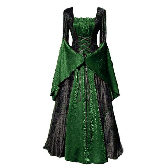 FYEGRE Elegant Gothic Gown Velvet Long Dress for Women Halloween Fancy Party Bandage Outfit Green XL