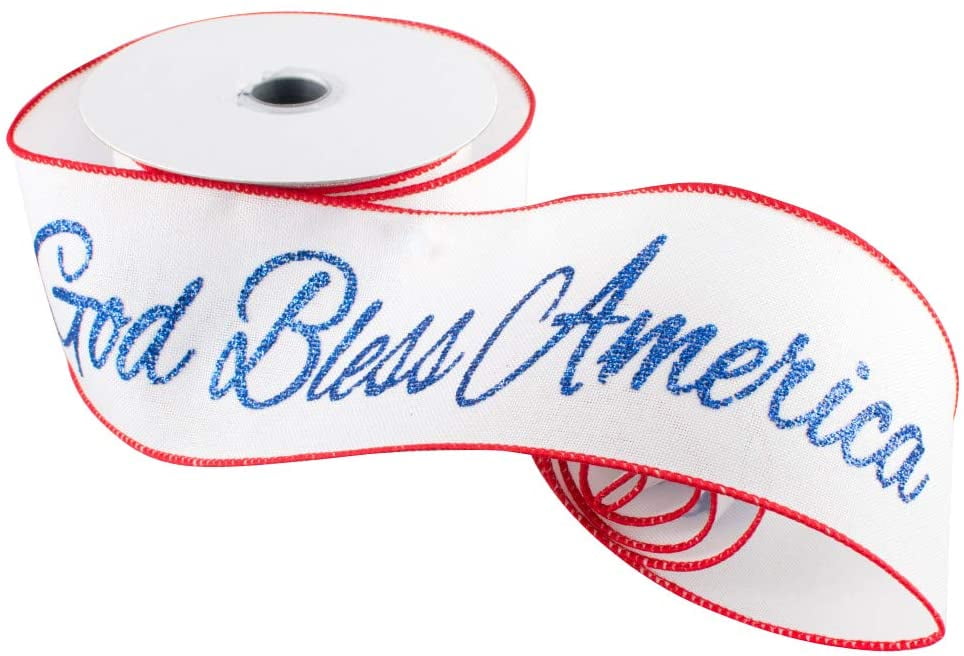 2 1/2" x 10 Yards Details about   God Bless America Wired Ribbon Veteran's Day USA Wreath 