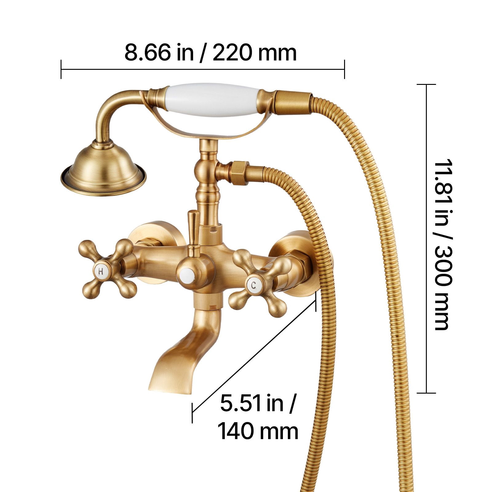 Clawfoot Tub Faucet with Handheld Shower Vintage Gold for Bathroom Bathtub