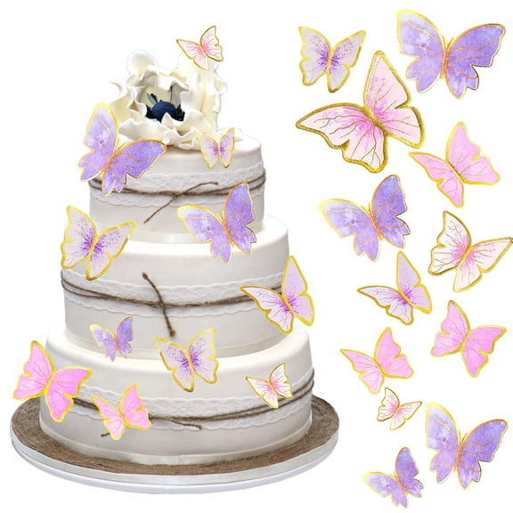 20Pcs Butterfly Cupcake Topper Pink Purple, Lively 3D Butterflies for Cake Decor Birthday Anniversary Kids Wedding Girl Women Party Wall Food Decorations,Mixed Size