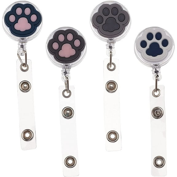 1Box 4 Styles Cat Paw Shape Retractable Badge Reels, Paw Retractable Badge Clip, Alligator Clip Retractable Badge Holder, 46.5 inch Retractable Cord for Doctor Nurse, Multiple Color