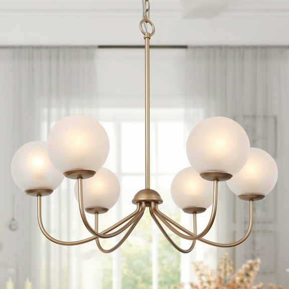 LNC 27" Modern&Contemporary Chandelier,6-Light Gold Kitchen Island Light with Glass Shade