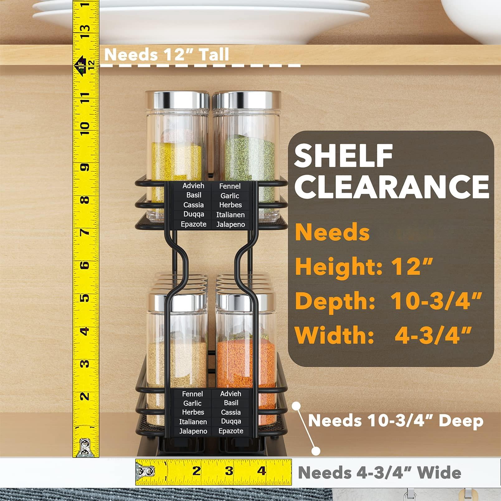 Pull Out Spice Rack Organizer For Cabinet  Heavy Duty Slide Seasoning Kitchen With Labels 4.5" W X10.75 D X8.5 H 1 Drawer 2-tier