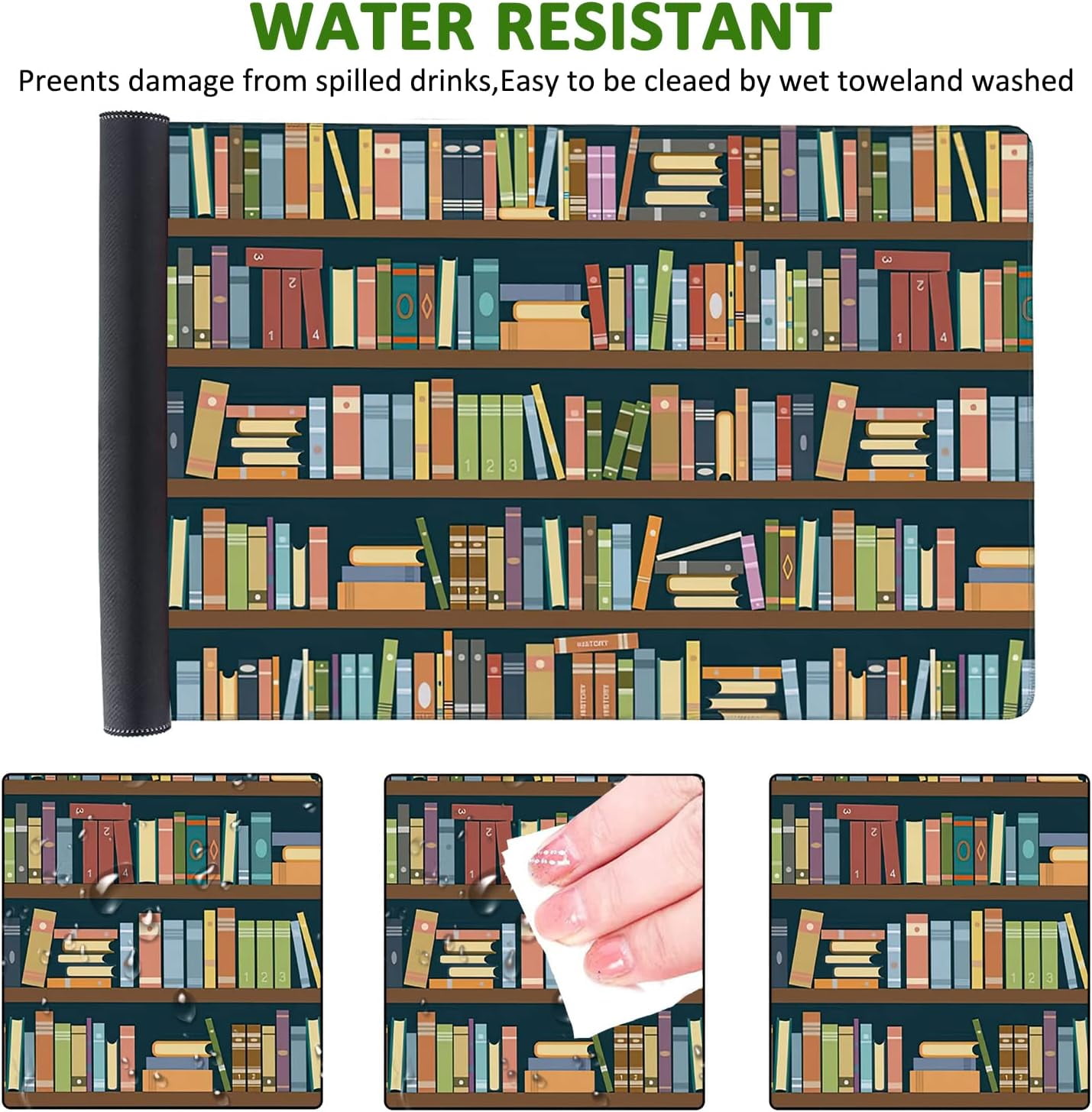 Bookshelves Full of Books Gaming Mouse Pad XXL Large Desk Mouse Pad Keyboard Mat with Stitched Edges Waterproof Non-Slip Desk Mat for Laptop,Keyboard,Computer 35.4 * 15.7 Inch