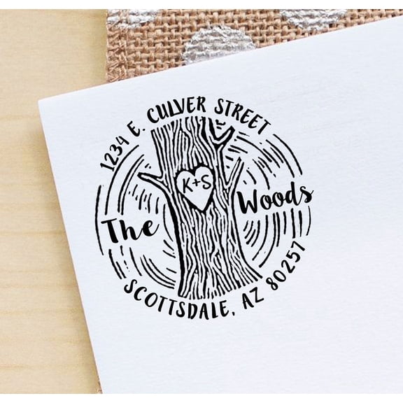 Printtoo Custom Wedding Invitation Save The Date Stamp Personalized Round Tree Rubber Stamp