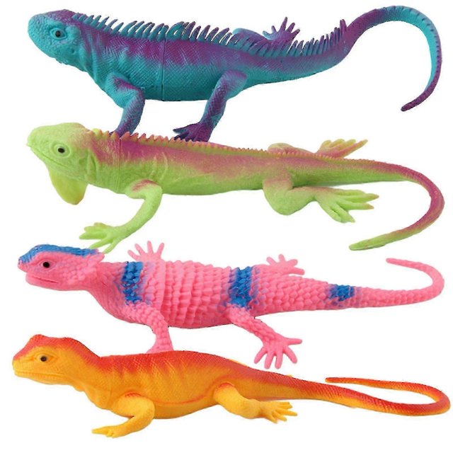2026 Set Of 4 Squeaky Toy Reptile Lizard Animal Figures Model Fidget Toy Simulation Prank Doll Ornament