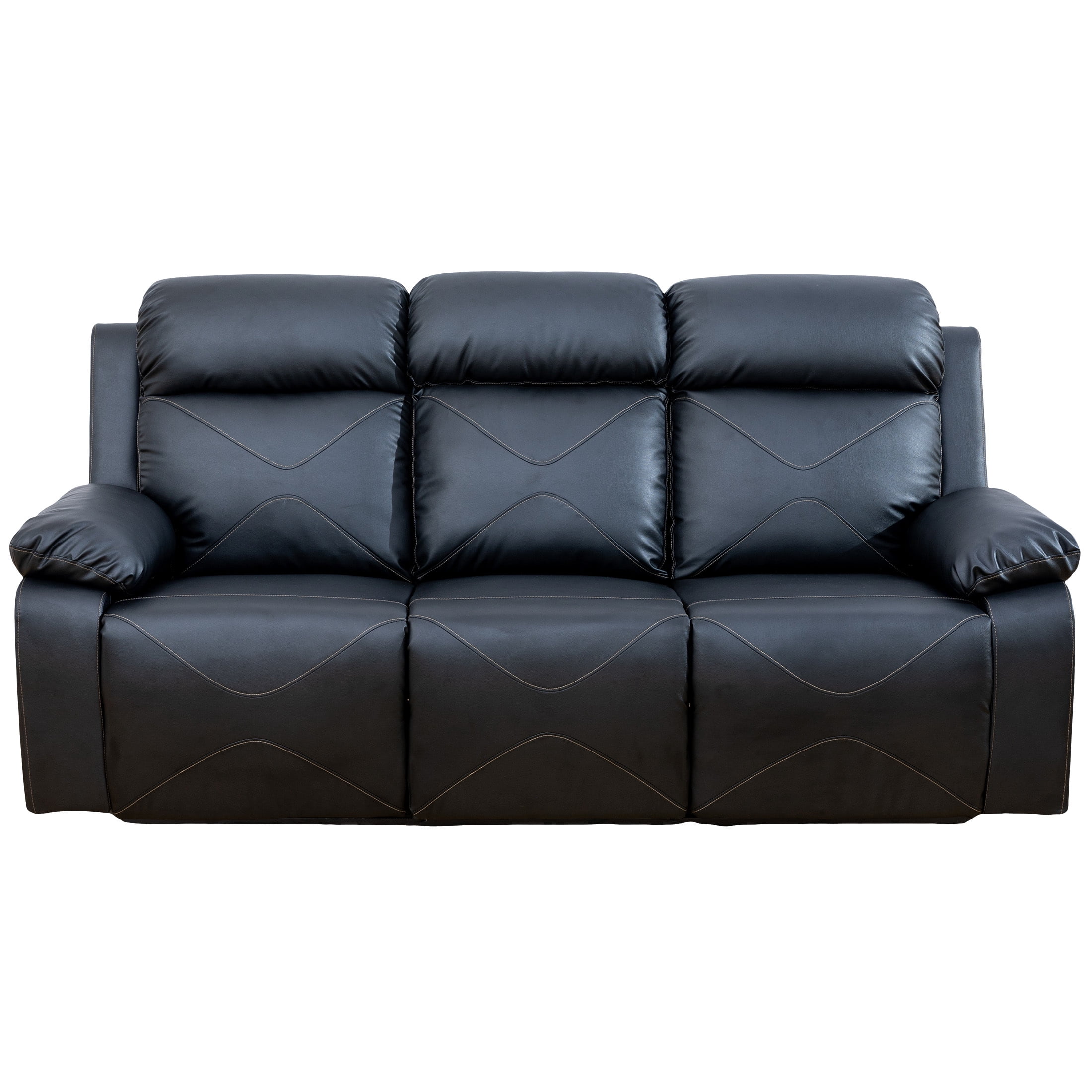 AUKFA 3 Seats Recliner Sofa Chair, Home Theater Sofa with Flipped Backrest and Cupholder, Black