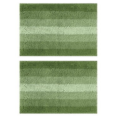 Unique Bargains Gradient Color Striped Bath Mats 2 Pcs Non-Slip Bathroom Rugs Green 16" x 24"