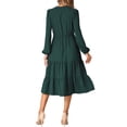 thumbnail image 3 of INSPIRE CHIC V Neck Dress for Women's Lantern Sleeve Ruffle A-Line Elegant Casual Midi Dresses L Dark Green, 3 of 6