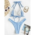 thumbnail image 4 of ZAFUL Women Swimsuit Ribbed Bicolor Dual Strap Bikini Swimwear Light Blue L, 4 of 5