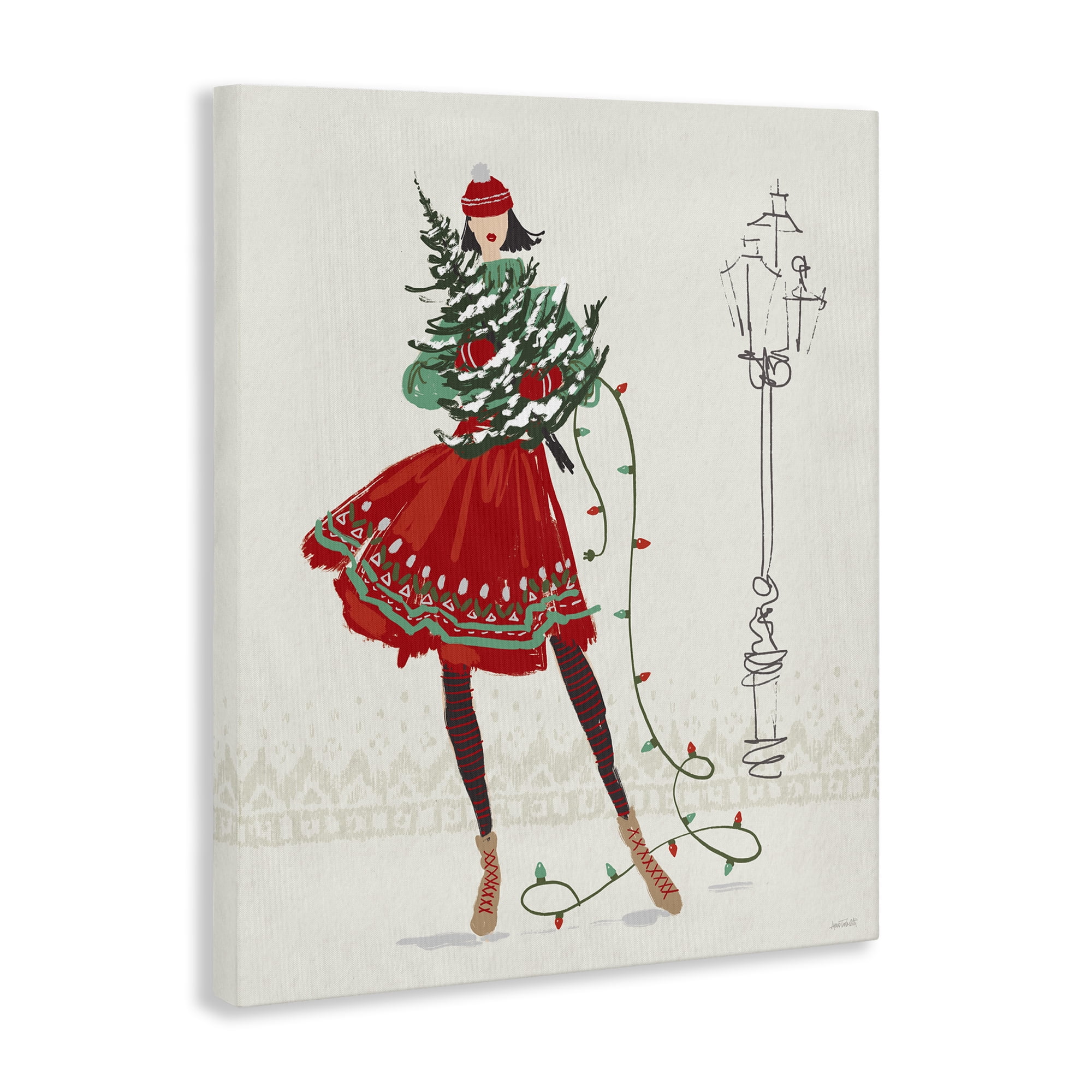 Stupell Industries Festive Fashion Girl Holiday Painting Gallery Wrapped Canvas Art Prints Wall Art, 24 x 30